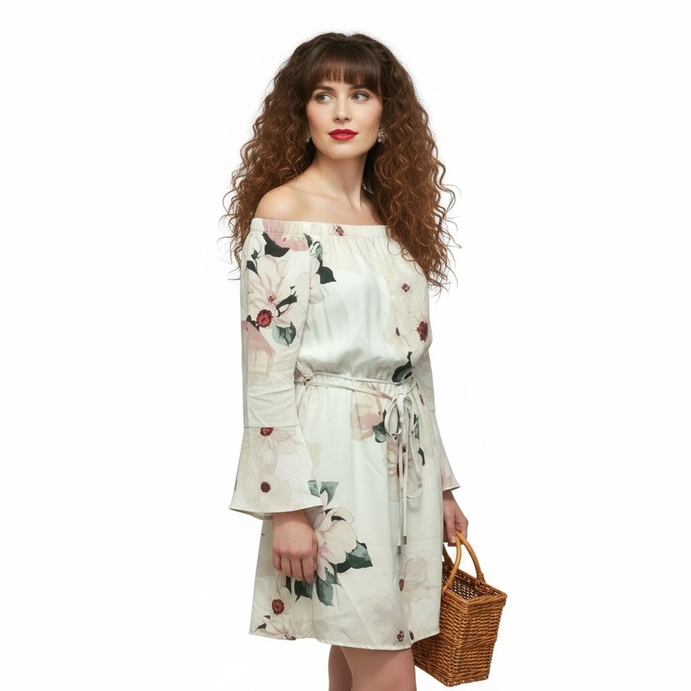 DEX Boho Floral Long Sleeve Dress with Split Cuffs - Small
